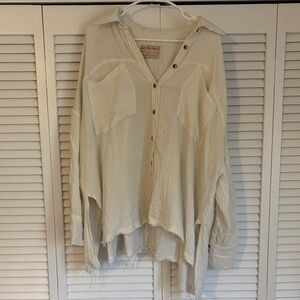 Free People Cream Textured Blouse